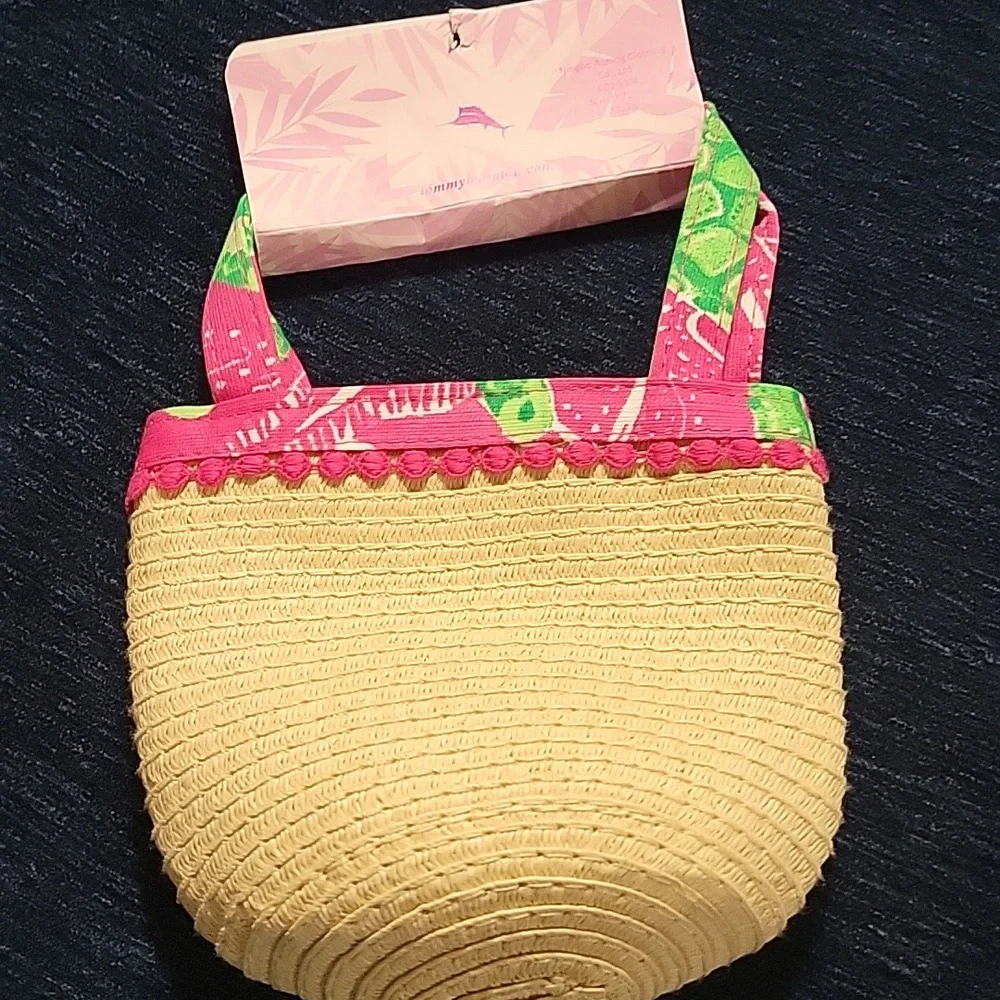 Tommy Bahama Kids Straw Tote with Pink and Green Accents